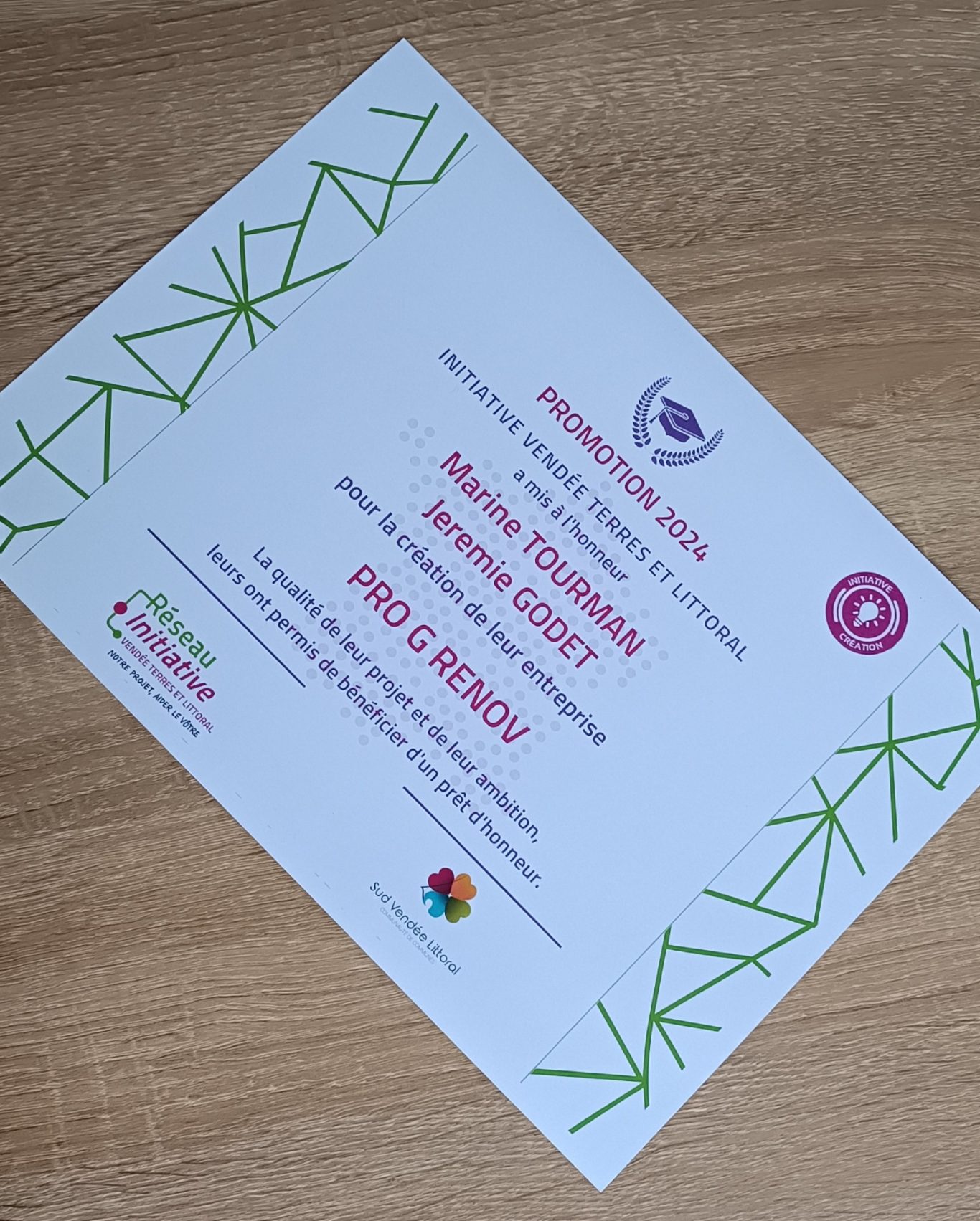 Nous voici lauréats du réseau Initiative Vendée Terres et Littoral !